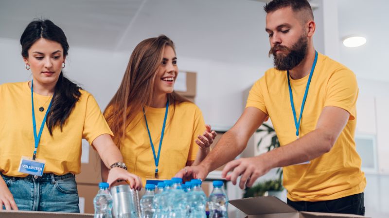Group of volunteers helping at a charity drive