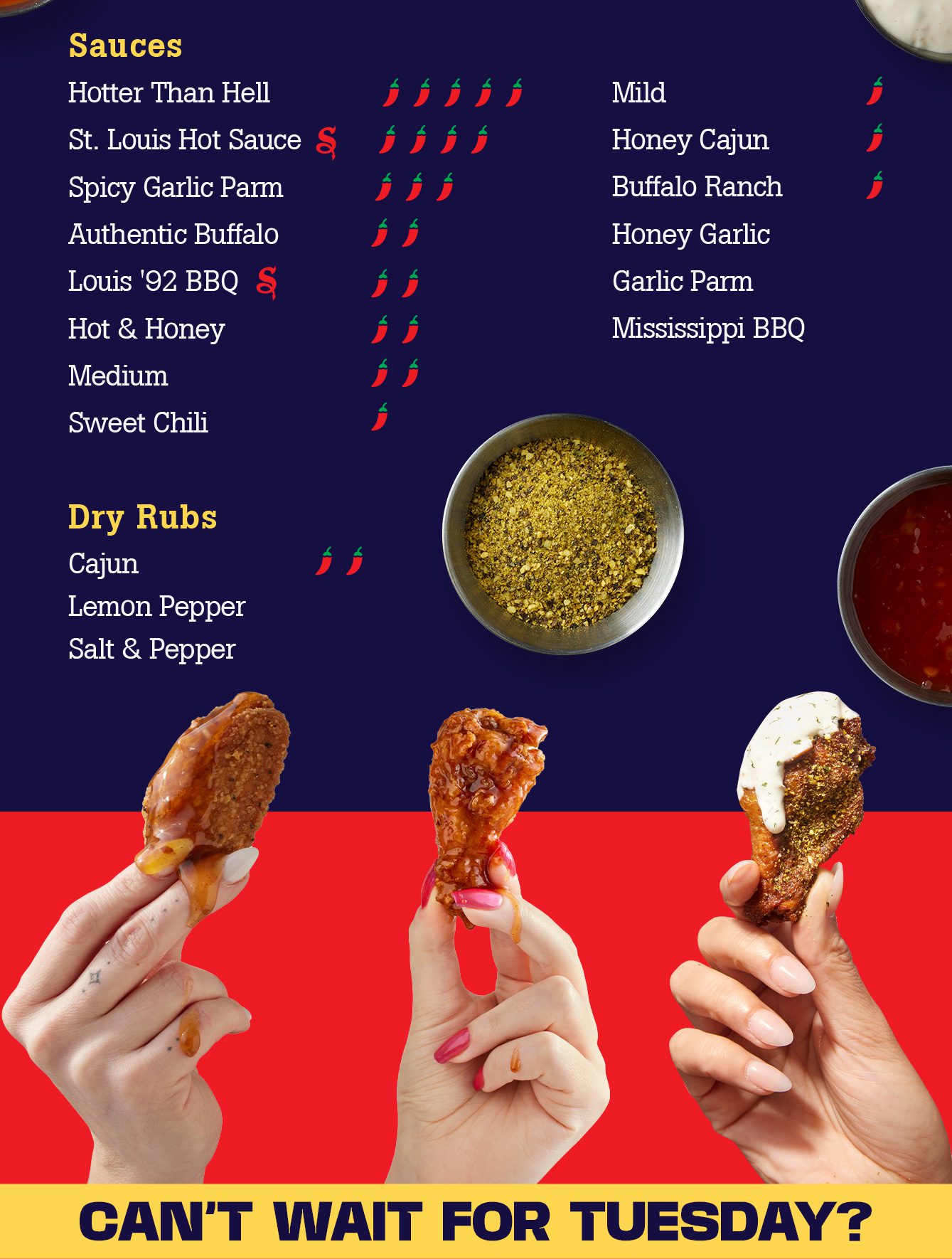 18 Sauces & Dry Rub flavours to choose from!